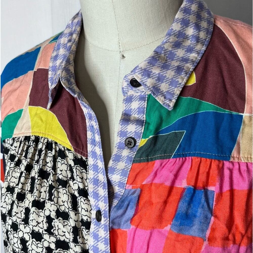 Maeve Anthropologie Mixed Print Patchwork Button Down Blouse Medium - Picture 2 of 8